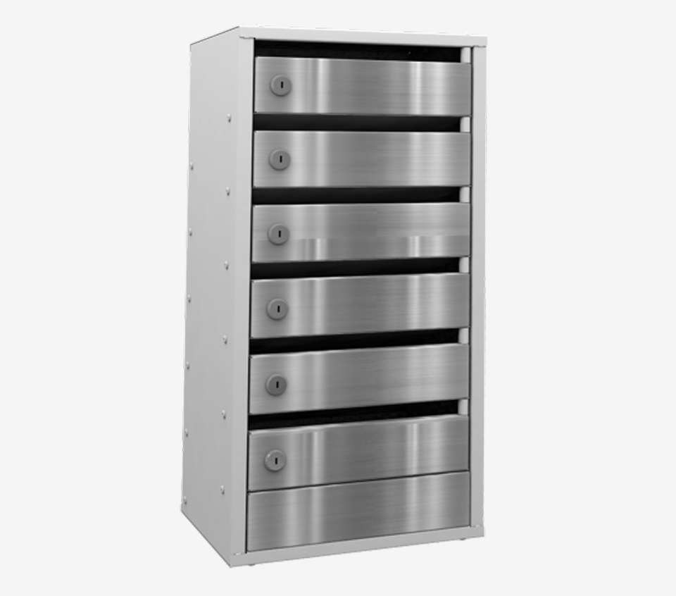 6-ти секционный почтовый ящик «Омега» с дверцами из нержавеющей стали